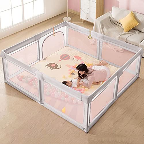 Jolan Baby Playpen,with Breathable Mesh and Zipper Door,Indoor Outdoor Baby Fence,68cm High, Easy to Install and Remove,Crawling Playpen,Safety Playard Fence,for Kids,Toddlers,Grey-160×200cm