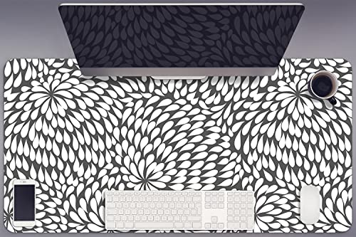 Sous-main bureau gaming 90x45cm fleur gris pour espace de travail
