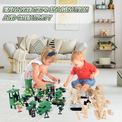 deAO 100-teiliges Militär-Spielset mit Miniatur-Soldaten, Militärfiguren, Tanks, Flugzeuge, Flaggen, Transport und Kampfzubehör, Soldaten Figuren Spielzeug Set für Kinder, Geschenk für Jungen