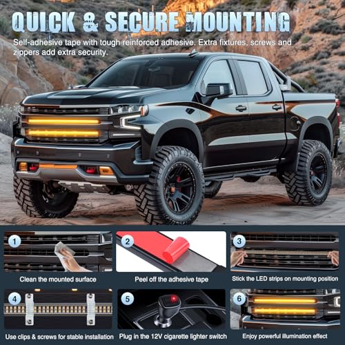 Image of Nilight 2PCS 24 inch Truck Grille Strobe Lights Strip 384 LED Emergency Light Amber Flexible Side Flashing Warning Caution Safety Waterproof Lighting Kit for Trucks Tow Plow Construction Vehicles