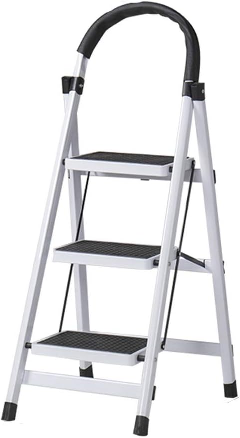 Step Stool 3 and 4 Step Iron Ladder, Home Moving Stepladders Reinforced Stable Stepladders Multiple Colour Load Capacity: 150 Kg Household Ladder/White/41X59X117Cm