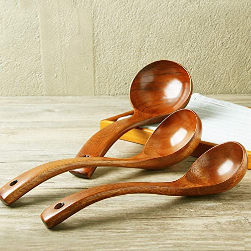 Set Of 3 Ladles Large Wooden Spoons For Cooking Kitchen Ladle Set- 11 Inch Big Soup Ladle, 10 Inch Serving Spoon & 8 Inch Wood Ladles For Cooking Deep Ladle Spoons #TOP3