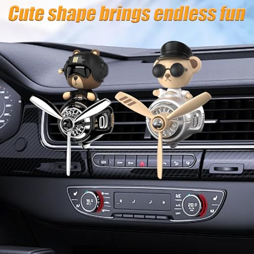 Image of 2Pcs Car Air Fresheners, Cute Bear Pilot Automotive Air Outlet Creative Car Perfume Diffuser, Automotive Accessories Air Vent Decoration with 8 Fragrant Tablets (Black 1+Silver 1)