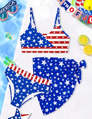 Image of Girls Swimsuit V Neck Bikini Set Color Block with Cover Up 3Pcs Bathing Suits