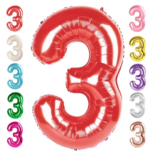 Image of 3 Balloon Numbers Birthday Decorations, 40In Red Balloons for Men Women | Eye-catching Appearance, Perfect Decorative Centerpieces, Convenient Self-sealing Structure, Widely for Various Occasions
