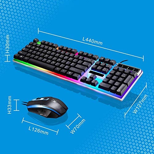 Image of Keyboard Led Backlit Multimedia Ergonomic 104 Keys Usb Gaming Wired Keyboard and Mouse Combo Illuminated Keyboard Mouse Set