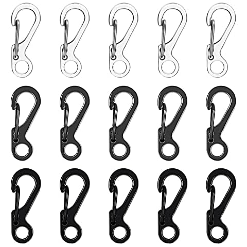 CINVEED 15pcs Spring Snap Keyring Hooks, Mini SF Carabiner Clip Paracord Keychain Lock Hook for Backpack Outdoor Hiking Traveling Camping Cover