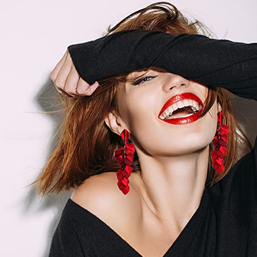 Dangle Acrylic Petal Earrings - Long Drop Rose Flower Earrings for Women3