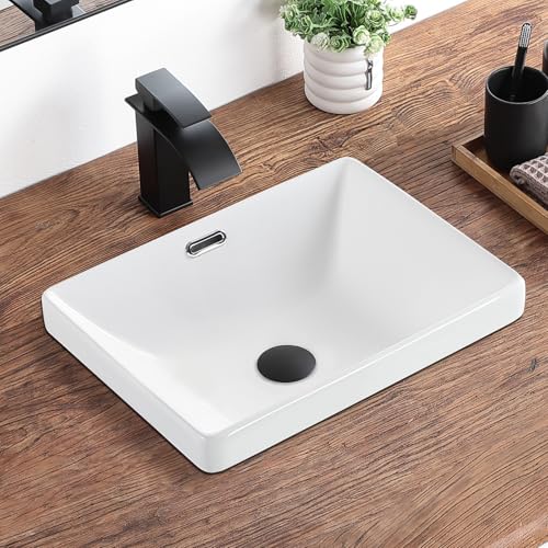 KDKSC Bathroom Vessel Sink 16.7' X 12.6' Semi Recessed Bathroom Sink Rectangular Drop In Bathroom...