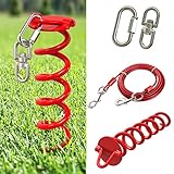 Dog Tie Out Cable and Stake - 360° No Tangle Heavy Spiral Dog Yard Stake and Leash for Small to Large Dogs or Two Dogs Up to 125 lbs - 30ft Dog Chain Leash for Outside Yard Camping Park (30 ft, Red)