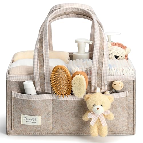 Image of PeraBella Baby Diaper Caddy Organizer, Baby Basket Shower Gift Caddy, Portable Felt Changing Table Basket, Nursery Storage Bin, Newborn Boy and Girl Essentials for Registry, Car Diaper Organizer
