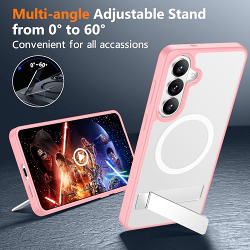 Image of SPIDERCASE Magnetic for Samsung Galaxy S26 Case, [3 Stand Ways][ Military Grade Drop Protection] with Invisible Stand Shockproof Slim Case for Samsung Galaxy S26 6.3 inch, Pink