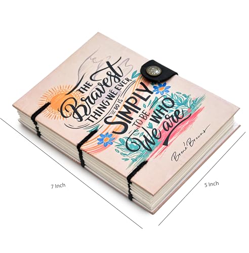 Image of Handmade Journal with Lock | ?The Bravest Thing? Motivational Quote Diary ? Eco-Friendly Recycled Paper (7x5 Inch)