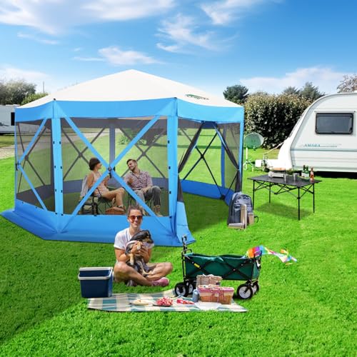 Image of COBIZI Pop Up Gazebo 15x15 FT Canopy Tent, Large Gazebos On Clearance,Instant Screened in Gazebo,Carpas para Patio,Portable Screen Tents for 12-15 Persons Outdoor Camping, Backyard, Blue