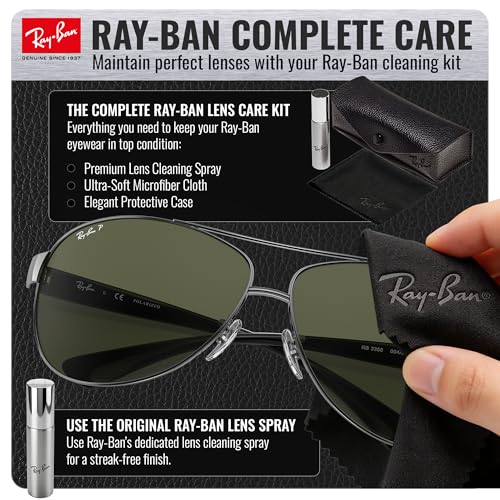 Image of Ray-Ban RB3386 Pilot Shaped Sunglasses for Men with Official RAYBAN Eyewear Kit