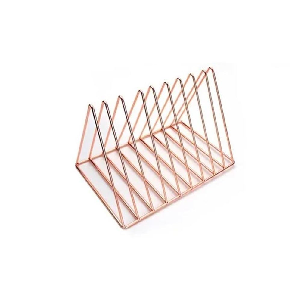 J9V4G6S3B5 Desktop File Rack Iron Triangle Bookshelf Study Desk Magazine Storage Rack Office Cultural Educational Supplies(Copper Color)