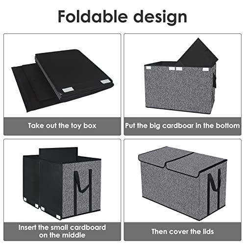 Veronly Large Toy Box Chest For Boys Girls - Kids Toy Storage Organizer Bins With Double Flip-Top Lids, Collapsible Boxes Containers With Handles For Bedroom, Playroom, Nursery, Stuffed Animals, Clothes(Dark Grey) #TOP7