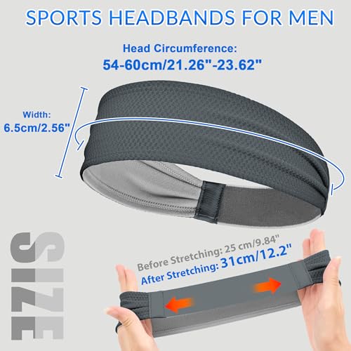 Image of Sukeen Sports Headbands for Men, Moisture Wicking Sweat Bands Headbands Non-Slip, Breathable Elastic Sweatband, Running Headband for Yoga, Tennis, Fitness Workout