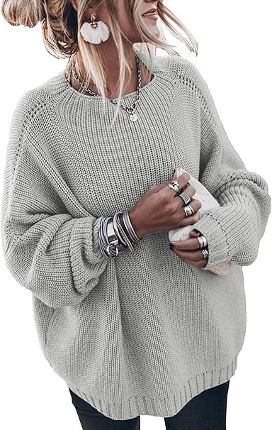 Image of Womens Oversized Sweaters Loose Solid Casual Long Sleeve Mock Neck Knitted Jumper Tops