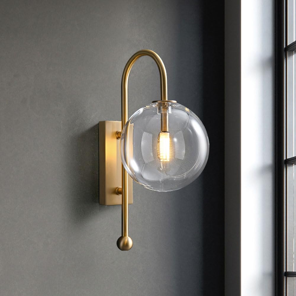 HYJAUSXB Industrial Copper Wall Sconce with Globe Glass - Mid Century Modern Lamp for Bathroom, Vanity, Living Room, Bedroom