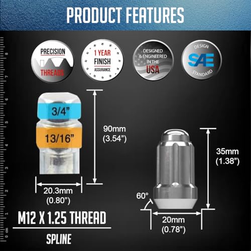 Image of Wheel Accessories Parts 20 Pcs M12x1.25 12x1.25 Thread Car Spline 1.38 inch 35mm Long Lug Nuts Chrome Spline Hex Fits Most Subaru Pass Cars ｜ Nissan Pass Cars