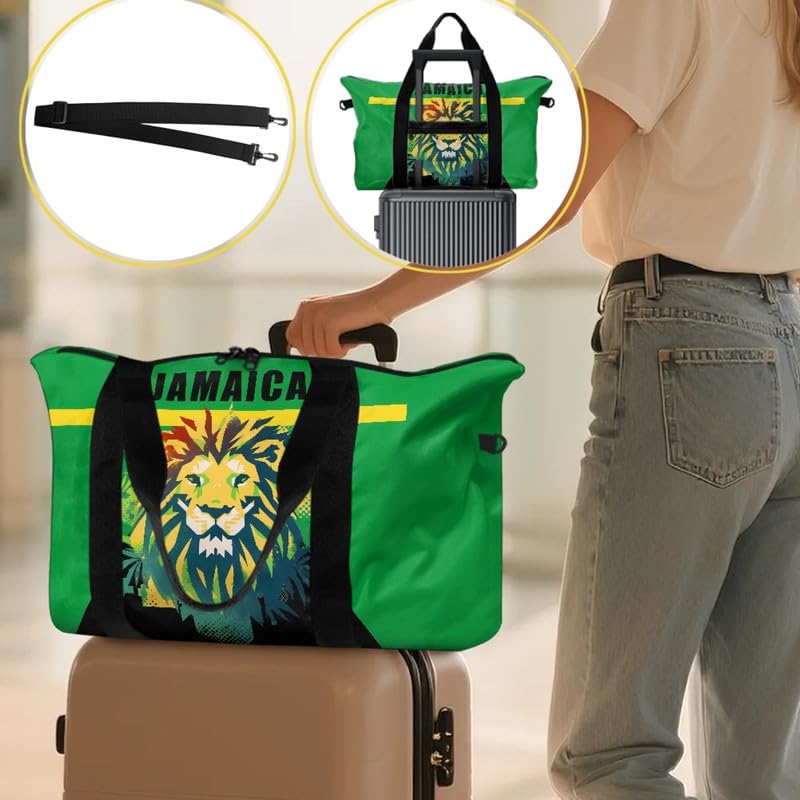 Jamaica Lion Print Travel Gym Duffel Bag - Weekender Bags for Women, Jamaica Flag Green Large Carry On Bag for Travel, Gym & Picnic3
