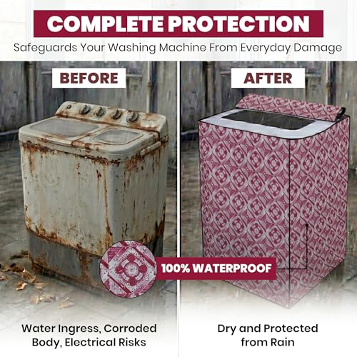 Image of DREAM CARE Waterproof & Dustproof Washing Machine Cover Top Load & Semi Automatic Suitable for 6 kg, 6.2 kg, 6.5 kg (80 x 86 x 51 cms)