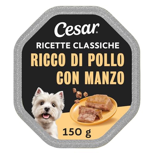 Cesar Ricette Classiche Cibo per Cane, con Pollo e Manzo Saporiti, 150 g, 14 Vaschette