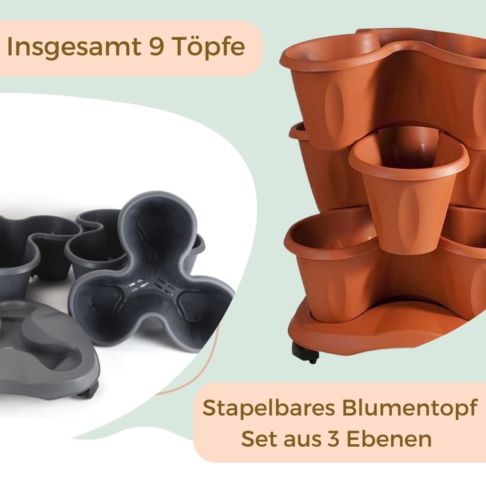 Erdbeer-Turm 9,84 Zoll Stapelbarer Pflanztopf Mit Rädern - Vertikaler Gemüse Turm Aus ABS Kunststoff Für Balkon & Kleine Gärten