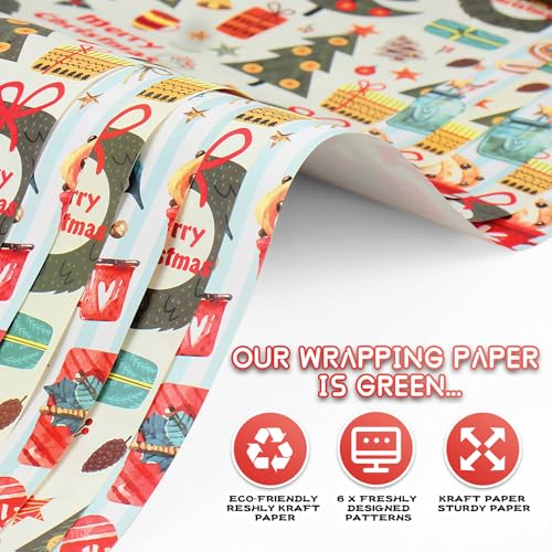 Folhas planas de papel de embrulho de Natal para mulheres, homens, homens, meninas, meninos, vintage
