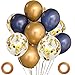 12 Inch Navy Latex Balloon and Gold Confetti Balloons 50 Count