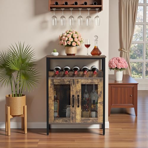 Image of Warmiehomy Industrial Rustic Sideboard, Wine Cabinet, Kitchen Cabinet, Retro Style for Living Room, Home Bar, Café, Pub Rustic Brown & Black 60CM x 34CM x 79CM