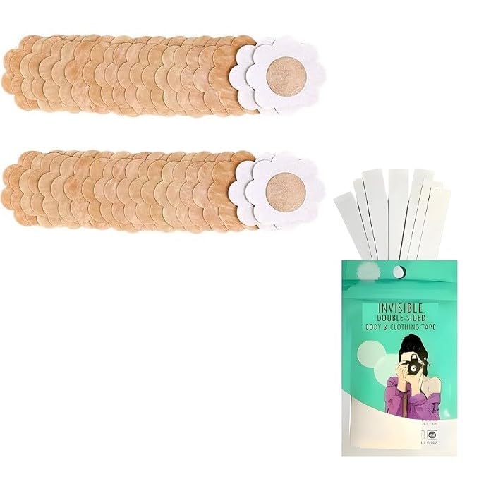 (30 Pairs Nipple Covers + 36 PCS Clothing Tape) Women's Ultra-Thin Disposable Nipple Pasties Cover | Self-Adhesive Flower Shape Petal Stickers | Invisible Peel & Stick Bra Pads for Dresses,-image-5