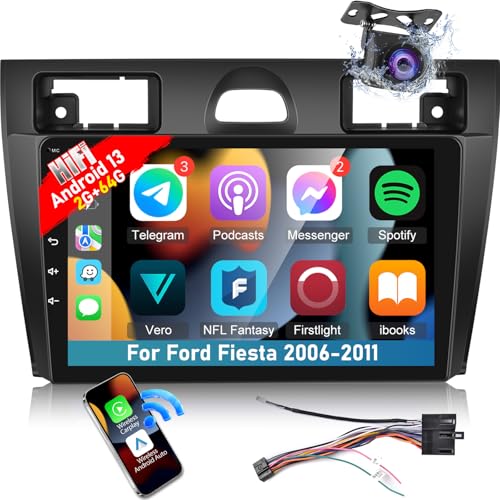 [2+64G] Autoradio Android 13 pour Ford Fiesta 2006-2011 - sans Fil Carplay & Android Auto, 9 Pouces Touchscreen HiFi Audio - GPS, WiFi, Mirror Link, Radio FM/RDS +...