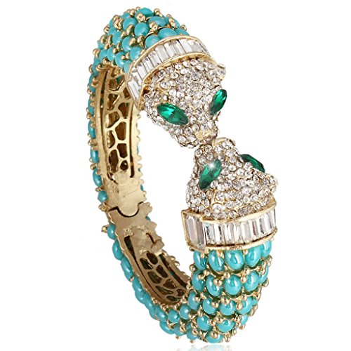 EVER FAITH Austrian Crystal Adorable Kissing Leopard Animal Bangle Bracelet Gold-Tone
