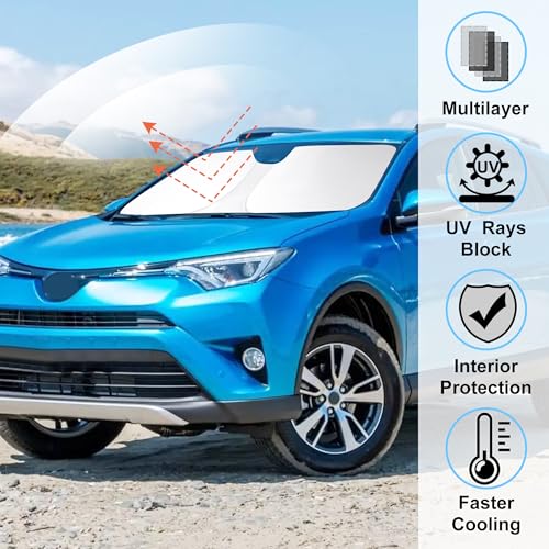 Image of Windshield Sun Shade Compatible with 2013-2018 Toyota RAV4 Accessories Foldable Sun Blocker Sunshade Protect Car from Sun Rays & Heat Damage