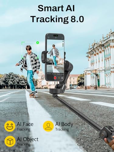 Image of AOCHUAN 3-Axis Gimbal Stabilizer for iPhone, Smartphone Gimbal w /7.8 inch Extension Rod, OLED Display, Phone Stabilizer w /Face Tracking, Gesture Control, Video Record for iPhone & Android - Smart V8 Black