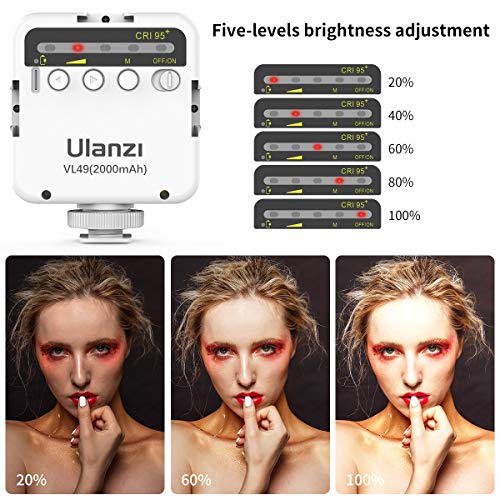 Image of Ulanzi VL49 Mini LED Video Fill Light, 2000mAh Rechargeable Camera Light | CRI95 Adjustable Brightness, Design with 3 Expansion Cold Shoes, White Lighting for Canon Photography Tiktok Live Stream