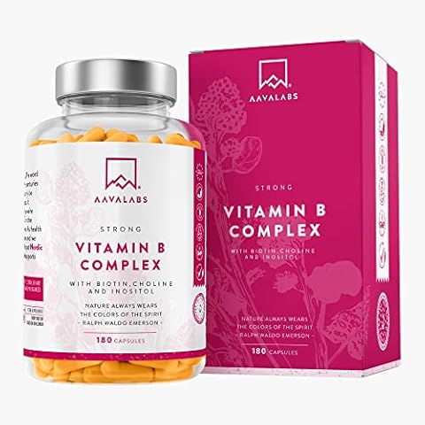 Vitamin B Complex High Strength - Includes Essential Multi B-Vitamins B12, Vitamin B6, Vitamin B1, Vitamin B5 Pantothenic Acid, Niacin, Biotin, Folate, Riboflavin, Inositol - (180 Capsule Supply) Cover