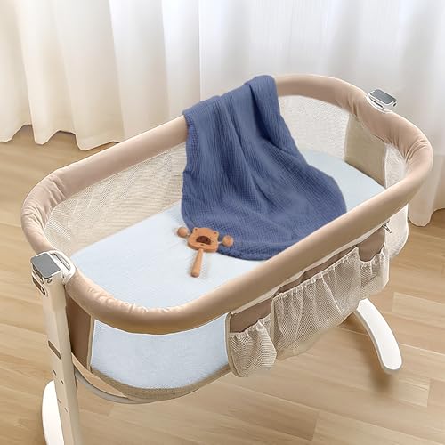 Image of lulumoon Muslin Bassinet Sheets for Baby: Skin-Friendly & Soft Bedside Sleeper Bassinet Fitted Sheets for Boys
