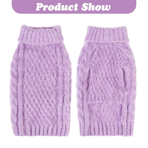 Image of Turtleneck Small Dog Sweaters - Classic Cable Knitwear Winter Coat for Small Medium Dogs Male Female Puppy Dog Cold Weather Clothes Girls Boys, Purple, M