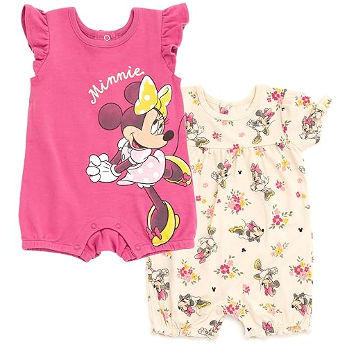 Image of Disney Junior Baby Girls 2 Pack Rompers Newborn to Infant Sizes (Newborn - 24 Months)