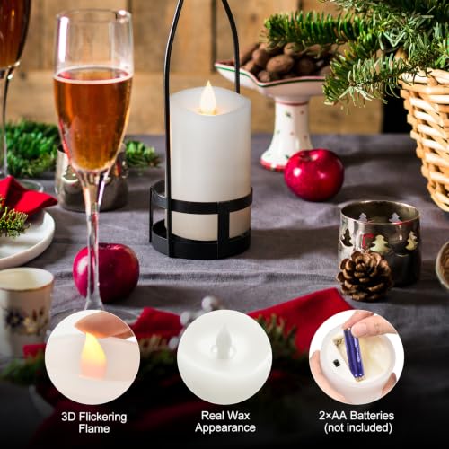 Image of 2PCS, 3 x 5 inches Flameless Candle with Remote Control, 3D Flickering Wick, Real Wax Pillar LED Candles, Battery Operated Candles,with Timer,for Holiday Home Decor,White