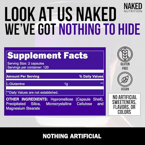 NAKED L-Glutamine Muscle Recovery Capsules, 1000mg, 240 Count, Made in The USA, Non-GMO, Gluten and Soy Free - Image 5