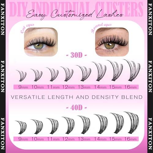 Image of FANXITON Lash Clusters Wispy 30D+40D Lashes Clusters 400pcs Eyelash Clusters D Natural Cluster Eyelash Extensions 9-16mm Mix Individual Lashes for Beginners
