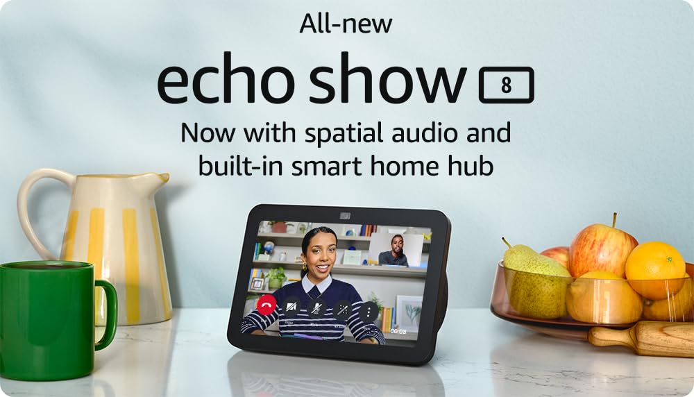 Amazon Echo Show 8, With Spatial Audio, Smart Home Hub, ideal for open living spaces, Designed for Alexa+, Charcoal: Glacier White with Adjustable Stand