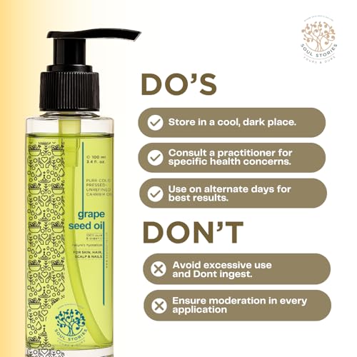 Image of Soul Stories Grape Seed Oil 100ml | 100% Pure Lightweight Oil for Hair, Face & Body | Fast Absorbing Formula | Helps Improve Complexion, Smooth Texture & Even Tone | Rich in Vitamin A & E