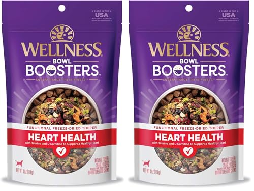 Image of Wellness Bowl Boosters Heart Health Dog Food Topper with Freeze Dried Pieces for Small, Medium, and Large Breeds, Grain Free, Natural, Chicken Recipe, 4 oz Bag (Pack of 2)