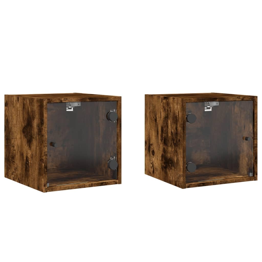 Table de chevet suspendue chêne fumé meuble de nuit étroit verre lot de 2