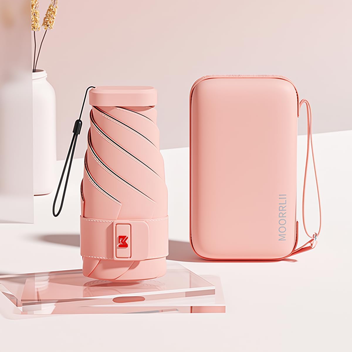 Moorrlii Travel Mini Ombrello per Borsa Con Caso-Piccolo Compatto Ombrello UV Protezione Sole-Leggero Piccolo Ombrello Tasca Con Caso Per Donne, Ragazze